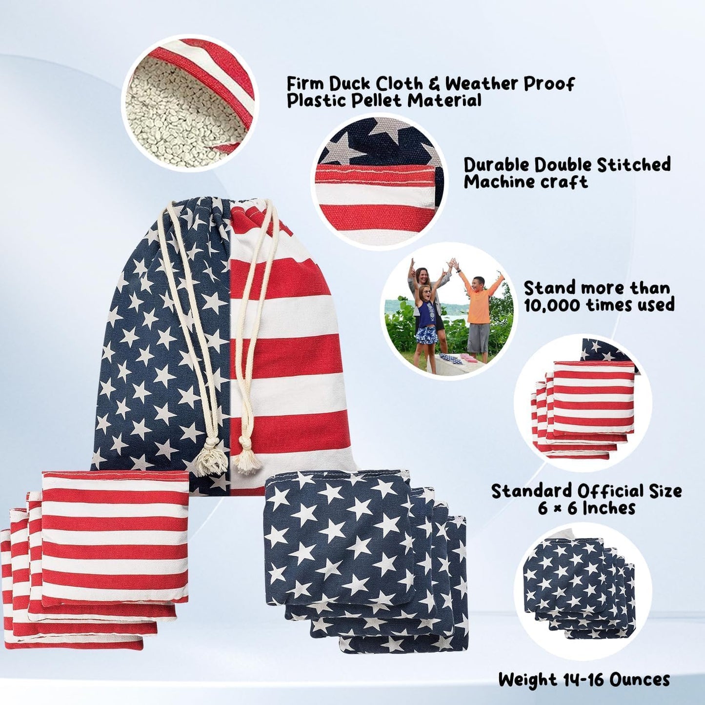 Cornhole Bean Bags Regulation: American Flag Corn Hole Beanbags Toss Game Set 8 Star and Stripes Outdoor Teams Tournaments Summer