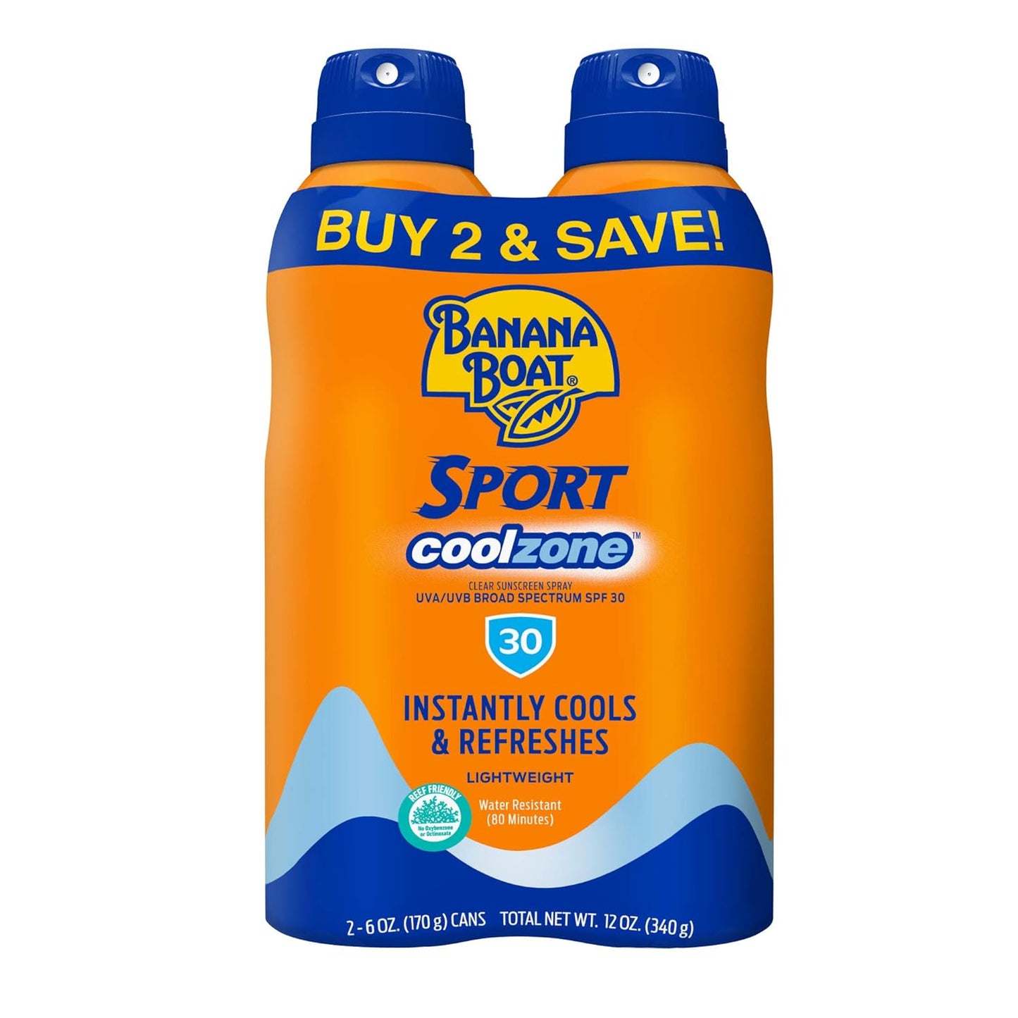 Sport Cool Zone SPF 30 Sunscreen Spray Twin Pack | Spray Sunscreen SPF 30, Sunblock, Oxybenzone-Free, 6Oz Each