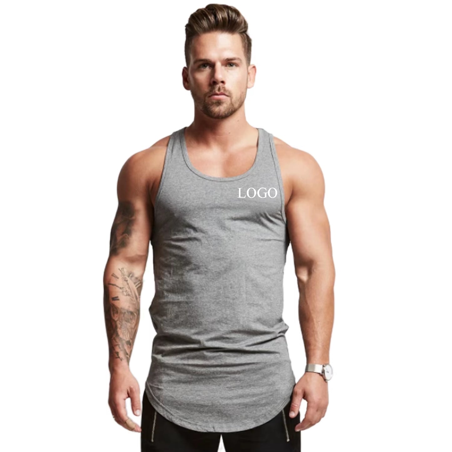 Wholesale Custom Cotton Stringer Gym Vest Fitness Singlet Workout Muscle Bodybuilding Mens Tank Top