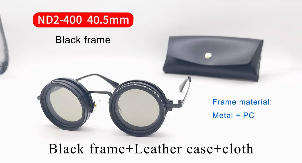 Handmade ND9 adjustable dimming sunglasses Retro Punk round men's outdoor fishing UV400 polarized driving sunglasses for women