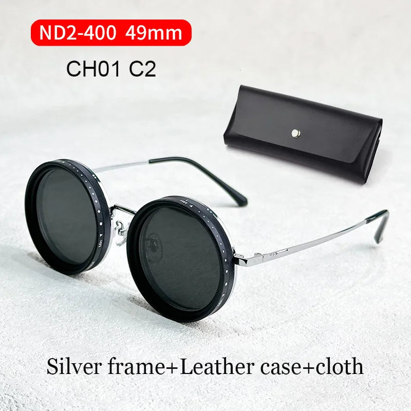 Handmade ND9 adjustable dimming sunglasses Retro Punk round men's outdoor fishing UV400 polarized driving sunglasses for women