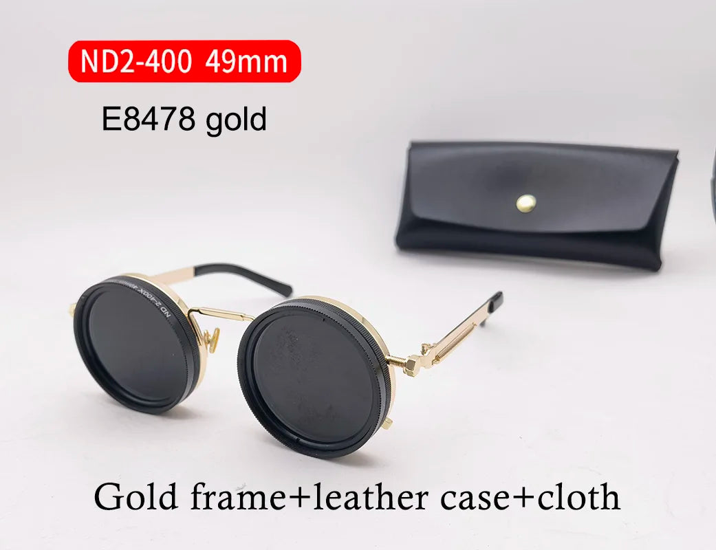 Handmade ND9 adjustable dimming sunglasses Retro Punk round men's outdoor fishing UV400 polarized driving sunglasses for women