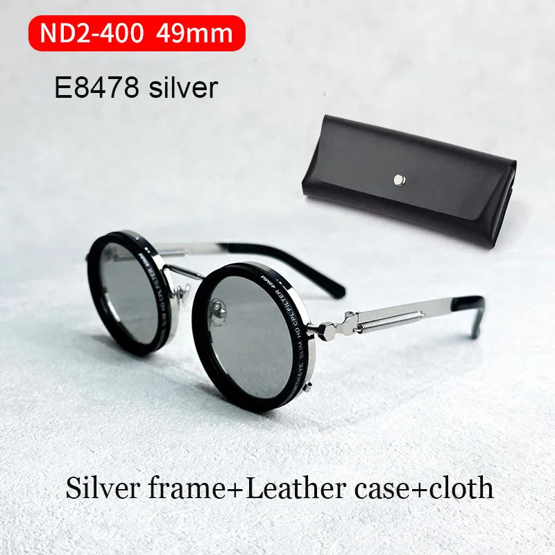 Handmade ND9 adjustable dimming sunglasses Retro Punk round men's outdoor fishing UV400 polarized driving sunglasses for women