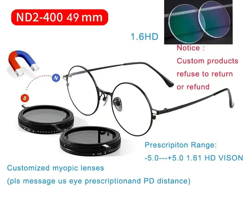 Handmade ND9 adjustable dimming sunglasses Retro Punk round men's outdoor fishing UV400 polarized driving sunglasses for women
