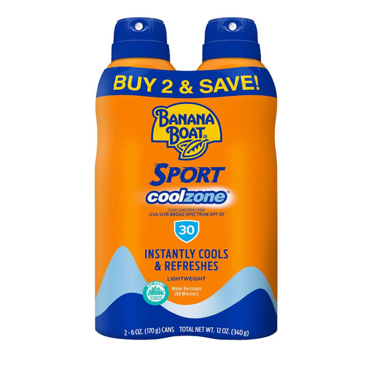 Sport Cool Zone SPF 30 Sunscreen Spray Twin Pack | Spray Sunscreen SPF 30, Sunblock, Oxybenzone-Free, 6Oz Each